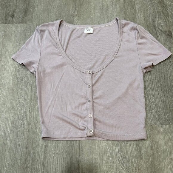 NWOT Aritzia Sunday Best Holly Button Crop Top Light Purple Women's Size Small - Picture 1 of 5
